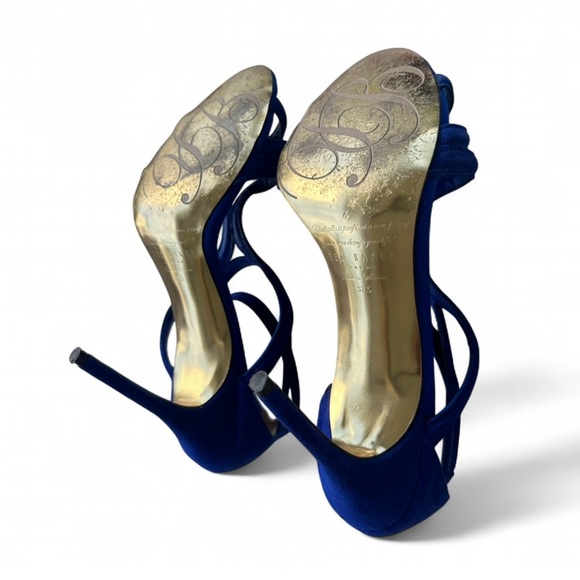 Ted Baker Royal Blue Strappy Heels Fold Bottoms Closed Heel With Zipper 37.5/7.5 - Picture 7 of 8